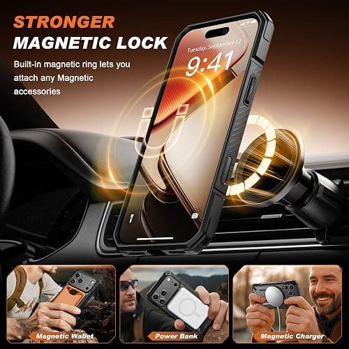 TONGATE for iPhone 17 Pro Max Case with 360° Spin Magnetic Stand, [Compatible with MagSafe][Military-Grade Protection] with Privacy Screen Protector & Camera Control Cover for iPhone 17 ProMax, Black thumbnail 5