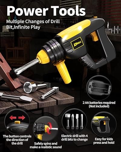 Deejoy Tool Set with Tool Box & Electronic Toy Drill, Pretend Play Kids Construction Kits for Kids Ages 3-5 Years Old, Toddler Boy Toys(Orange) thumbnail 3