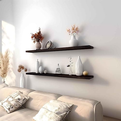 YYWUOJJ Wood Floating Shelves for Wall Decor, Rustic Wall Shelves for Bedroom Bathroom Kitchen Living Room, Set of 4 Walnut 48 Inch thumbnail 5