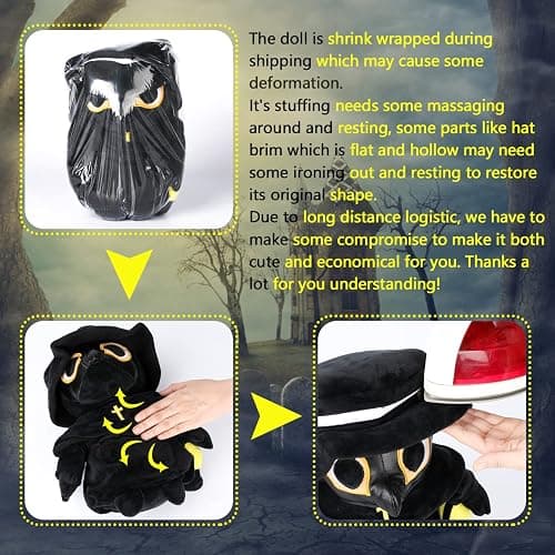 AULUDA Plague Doctor Plush Toy, 16" Big Weighted Spook Cute Stuffed Plushie Pillow Doll, Soft Large Fluffy Halloween Hugging Cushion Decor, Present for Kids and Adults thumbnail 7