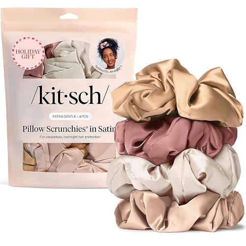 Kitsch Pillow Satin Scrunchies for Women - Hair Ties No Damage, No Crease Hair Accessories | Perfect for Day or Night | Ideal Gifts for Women - Blush, 4pcs - Image 1