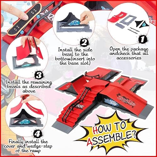 Finger Skateboards Ramp Set, 6 in 1 Fingerboard Skatepark Deck with 6 Skateboards 6 Fingerboard Ramps & Display Holder, Mini Finger Toy for Kids Adults Birthday Gift thumbnail 4
