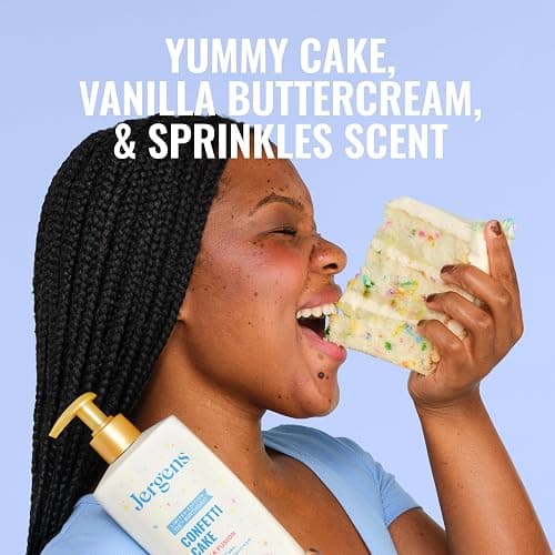 Jergens Shea Fusion Confetti Cake Body Lotion, Shea Butter, 14 fl oz | Moisturizer for Dry Skin, Scented Body Lotion, Vitamin E, Shea Butter Lotion, Daily Hydration thumbnail 6