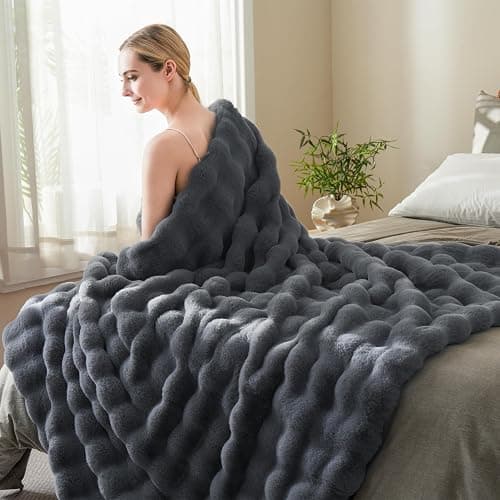 BENVWE Faux Fur Throw Blanket for Couch - Thickened Fluffy Soft Bubble Blanket for Living Room Home Decor - Fathers Day Birthday Gifts for Women Men, Grey, 50" x 60", 1300GSM thumbnail 4