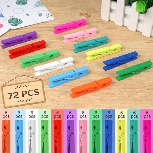Phinus 72 Pcs Colorful Wooden Clothes Pins, 2.9 Inch 12 Colors Clothes Pins for Hanging Clothes, Pictures, Photos, Classroom, Crafts, Decoration, Colorful Clothespins Heavy Duty thumbnail 6