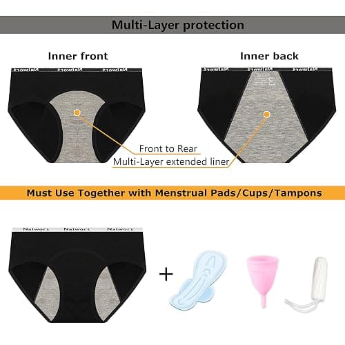 Nalwort Teen Girls Period Underwear Menstrual Period Panties Leak-Proof Cotton Protective Briefs Pack of 6 - 12-14 Years - Multicolor-1 thumbnail 2