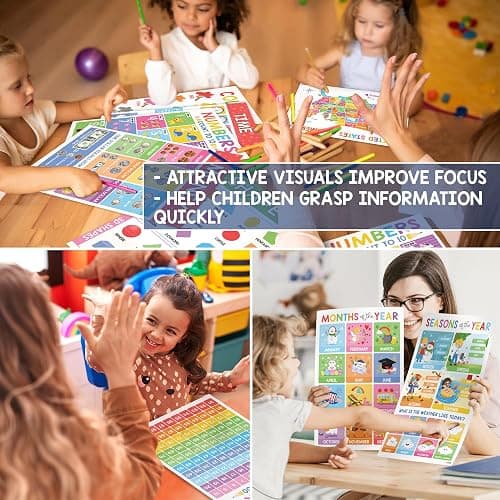 BEAWART 18 Laminated Educational Posters For Toddlers, Preschool Posters for Classroom, Kindergarten Wall Decor, PreK Learning Materials Alphabet Number Chart thumbnail 4