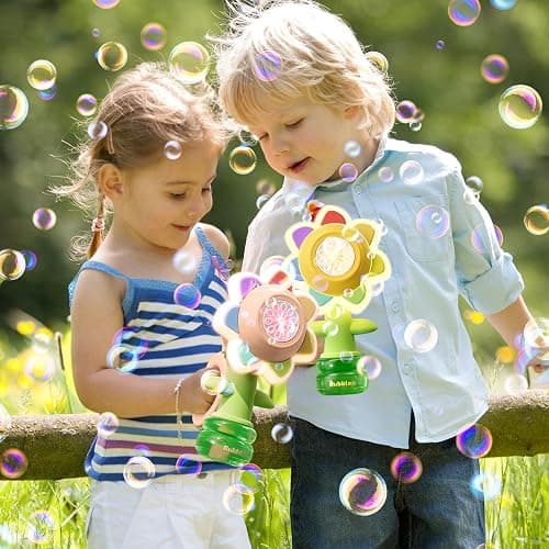 Rechargeable Flower Bubble Guns for Kids W/LED Lights & 10 Refill Solutions, Fun Swing Dance Bubble Maker Machine Blower Blaster Toys,Outdoor Summer Play, Easter, Birthday Party Favors & Gifts Pink thumbnail 2