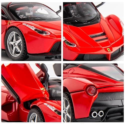 BDTCTK 1:32 Farrari Car Model Pull Back Car with Sound and Light for Kids Boy Girl, Metal Body Door Opened Red - Red thumbnail 5