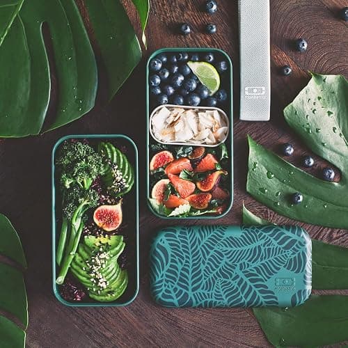 monbento - Bento Box MB Original Jungle with Compartments - 2 Tier Leakproof Lunch Box for Work and Meal Prep - BPA Free - Food Grade Safe - Nature Pattern - Green thumbnail 5