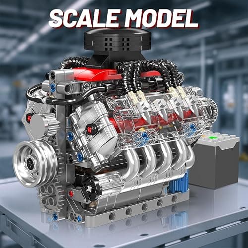 Nueris Mini V8 Engine Model Sets - 487 PCS DIY Building Toys Car Motor Kits That Runs - Gift Idea for Adults Boys Girls for Mechanic Engineering Construction thumbnail 6
