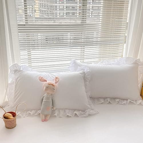 MOOWOO Chic Ruffle Lace Polyester Duvet Cover Set -Girl White Bedding-3 Piece Queen Duvet Cover with Zipper Closure -Ultra Soft and Light Weight (White, Queen)-No Comforter thumbnail 3