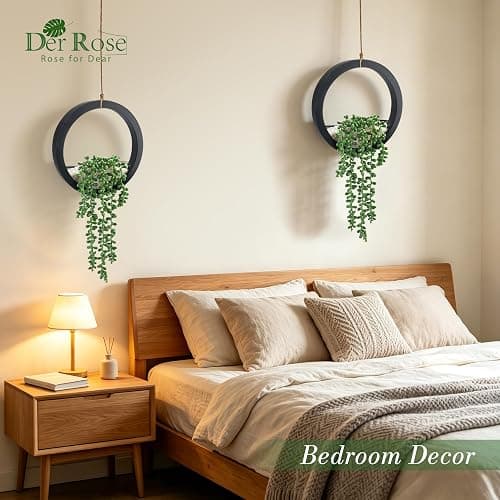 Der Rose 2 Pack Fake Plants Hanging Artificial Succulents Plants in Black Pots for Living Room Bathroom Accessories Boho Farmhouse Wall Decor thumbnail 2