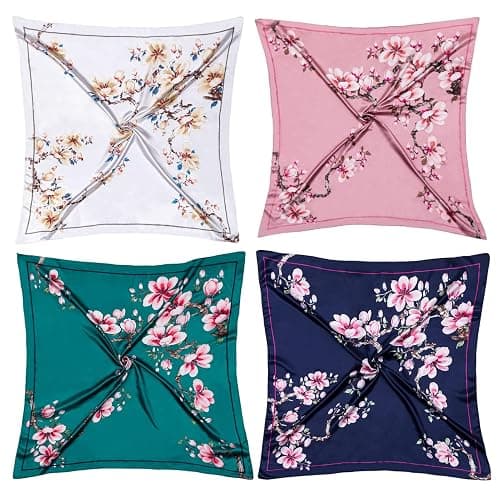 HBselect 4er Set große Kopftücher für Damen Sommer, Bandana Damen 90×90 cm | große quadratische Schals, Seidentuch Damen, vielseitiger Haarschmuck, Haartuch, Halstuch, Accessoires für Festival-Outfits thumbnail 2