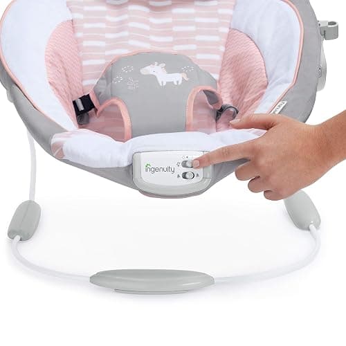 Ingenuity Soothing Baby Bouncer Infant Seat with Vibrations, -Toy Bar & Sounds, 0-6 Months Up to 20 lbs (Pink Flora the Unicorn) - Flora the Unicorn thumbnail 6