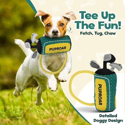 PUPROAR Golf Dog Toy, Dog Birthday Gift, Funny Squeaky Plush Rope Golf Bag Toy for Small, Medium & Large Breeds thumbnail 6