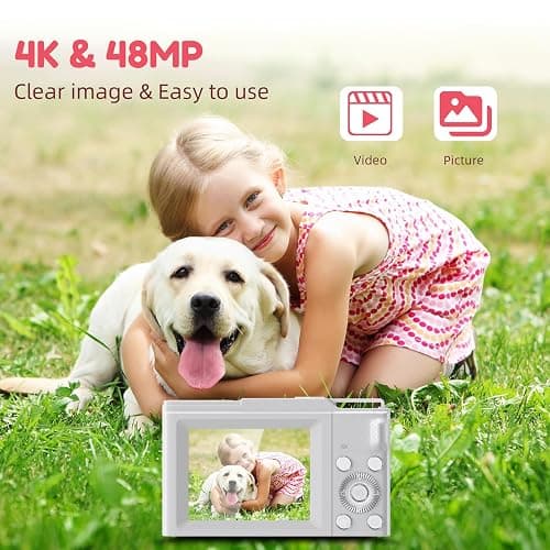 Digital Camera, FHD 4K Digital Point and Shoot Camera with 16X Zoom Anti Shake, 48MP Compact Small Camera with 32GB Card for Boys Girls Kids Rose Pink thumbnail 2