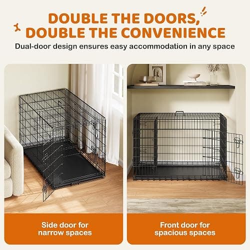Yaheetech Dog Crate 48'' Double Door Dog Crate with Divider, Removable Tray | Metal Dog Crate with Removable Tray Wire Dog Kennel Crate for Medium to Large Dogs Travel Cage, Black thumbnail 3