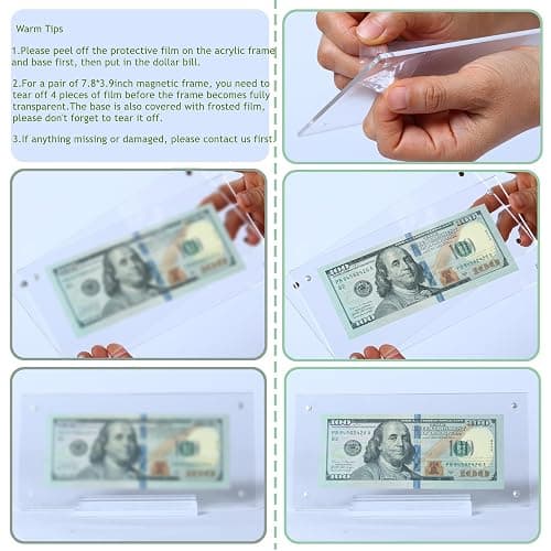 2Pcs Dollar Bill Frame Display Acrylic Dollar Bill Holder for Collectors Currency Frame Display Case Double-Sided Transparent Ticket Banknotes Stamp Photo Protector(Transparent-2) thumbnail 5