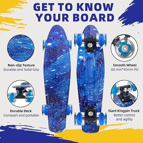 Nattork Skateboards 22 Inch Mini Cruiser Skateboard Complete Retro Skate Boards with Colorful Light Up Wheels for Kids Girls Boys Beginners thumbnail 4
