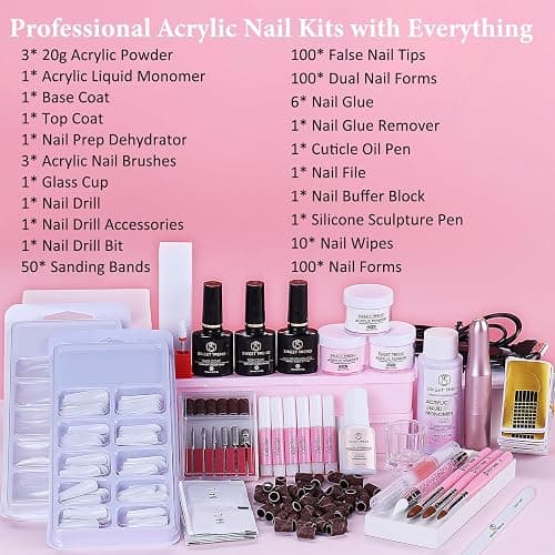Acrylic Nail Kit with Drill: 20g Clear White Pink Acrylic Powder and Liquid Beginners Set - Professional Brushes Nail Tips Nail Supplies - Full Tools Extensions Starter for Women Home & Salon thumbnail 2