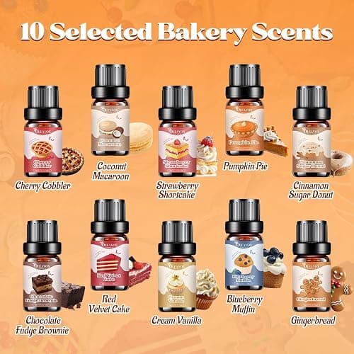 Bakery Essential Oils Set,Premium Fragrance Oil for Diffusers, Scents for Candle & Soap Making, Pumpkin Pie, Cream Vanilla, Gingerbread,Cinnamon Sugar Donut and Cake More 10x5ml,Aromatherapy Oils thumbnail 3