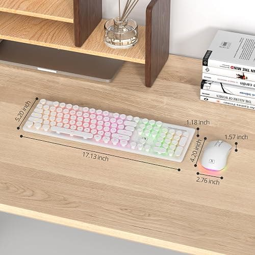 Fogruaden Rechargeable Wireless Keyboard and Mouse, Backlit Cute Keyboard and Mouse Combo with Retro Round Keycap, 2.4G Connectivity for Windows PC, Laptop, Desktops, Computer(White) thumbnail 4