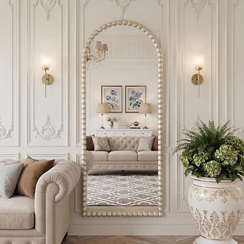 FlyEcho Antique Silver Full Length Mirror 71x28 in, Beaded Standing Mirror | Vintage Arched Large Floor Mirror with Stand Wall Mounted Mirror Decorative for Bedroom Living Room Cloakroom, PU Frame thumbnail 2