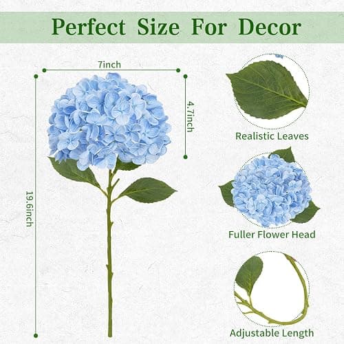 4 Pcs Blue Hydrangea Artificial Flowers, Latex Real Touch Hydrangea Flowers, 19.6'' Full Faux Hydrangea Flowers Fake Flowers for Home Decor Party Wedding Centerpiece Bouquet Floral Arrangements thumbnail 2