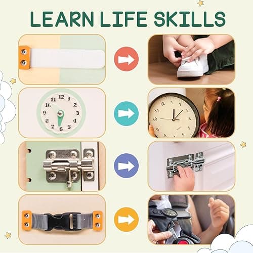 KALOTOYS Montessori Busy Board for Baby & Toddlers 1-3 | Wooden Sensory Activity Board with 13 Activities, Real Metal Locks & Latches | Fine Motor Skills Educational Toy for 1 2 3 Year Old thumbnail 5