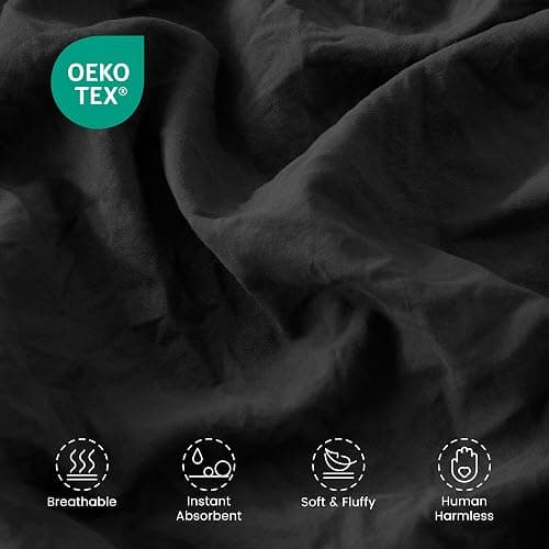 SLEEP ZONE King Size Comforter Set, Duvet Insert with Natural Wrinkle Texture, Cotton-Linen Feel, Lightweight and Breathable Fluffy Bedding Sets with 1 Comforter and 2 Pillow Shams (Washed Black) thumbnail 3