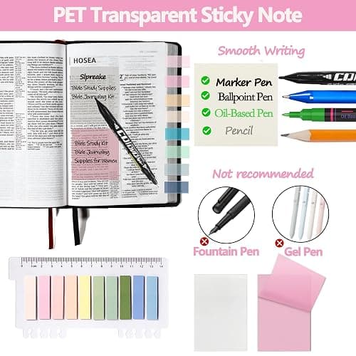 32Pcs Bible Journaling Kit,Bible Study Supplies with 6pcs Highlighters No Bleed,75 Laminated Tabs,5 Magnetic Bookmarks,300 Sticky Notes,6 Color Pens with Refills,Bible Journaling Supplies for Women thumbnail 4