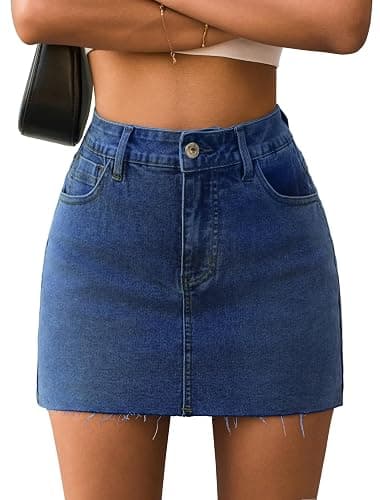 IWD Jean Skorts High Waisted Denim Y2k Mini Skirt with Shorts Underneath | Stretchy Denim Shorts Skort, Raw Hem, Classic Five-Pocket, Country Concert Outfits for Women thumbnail 4
