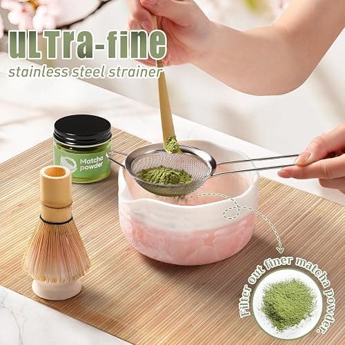 Birthday Gifts for Women: Matcha Whisk Set with Ceramic Matcha Bowl - Bamboo Matcha Whisk & Holder,Bamboo Scoop,Sifter - Complete Matcha Kit 5 Pcs - Gift for Matcha Lovers thumbnail 5