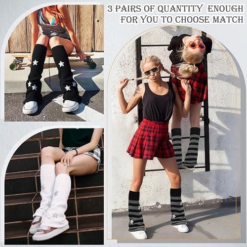 scenicamp Leg Warmers Y2K for Women - Star Flared Knitted Leg Sleeves Kawaii Harajuku Streetwear Leg Warmers Goth Lolita Winter Accessories for Halloween Christmas thumbnail 4