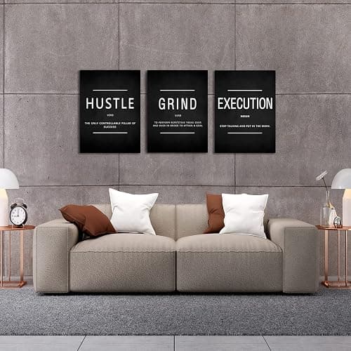 KAWAHONE Canvas Painting Wall Art, Grind Hustle Execution Motivational Wall Art Decoration Posters Prints for Living Room Bedroom, Office Decor, Gallery-Wrapped Canvas Art Set Framed Ready to Hang thumbnail 5