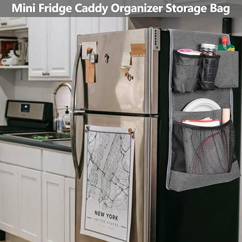 Rexmica Mini Fridge Organizer, Dust Cover with 14 Pockets for Most Household Refrigerators, Hanging Mini Fridge Caddy Organizer Storage Bag for Dorm, Office, Kitchen, Home, School, Gray thumbnail 8