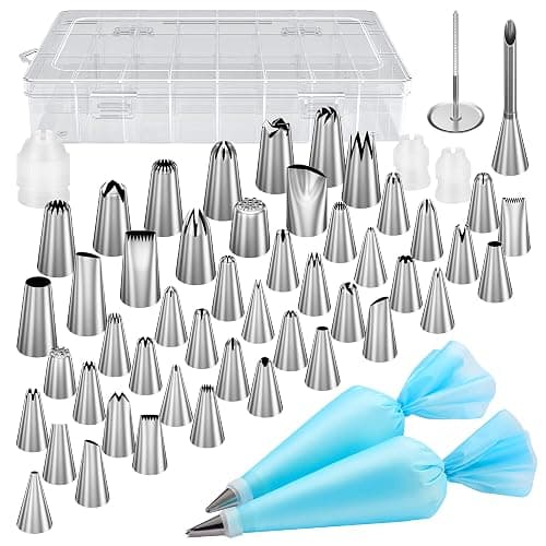 Kootek 54 in 1 Piping Bags and Tips Set with 13 Large Size Piping Tips, 35 Standard Size Icing Tips, 2 Reusable Pastry Bags 12 Inch, Cake Decorating Kit Supplies, Frosting Piping Kit for Cake, Cupcake - Image 1