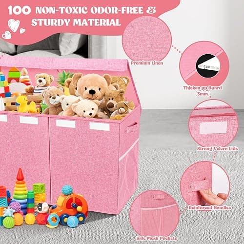 Extra Large Toy Box with Lids, Collapsible Storage Bin, 38"x16"x14", Pink thumbnail 4