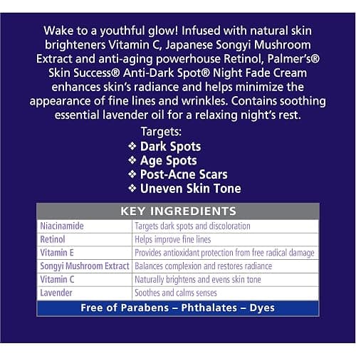 Palmer's Skin Success Anti-Dark Spot Nighttime Fade Cream with Retinol & Niacinamide, Dark Spot Corrector for Face, Night Moisturizer Helps Reduce Dark Spots, Fine Lines & Wrinkles, 2.7 Ounce thumbnail 6