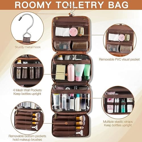 Elviros Hanging Toiletry Bag for Men Travel Essentials 3-in-1 Large Waterproof Dopp Kit PU Leather Shaving Bag with Separate Compartments for Grooming and Toiletries Mens Gift thumbnail 6