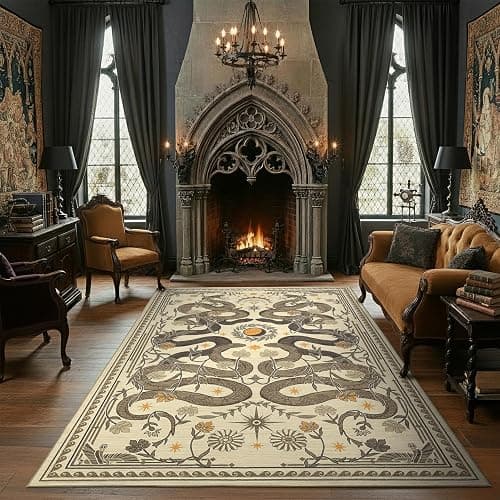 Snake 8x10 Rugs for Living Room Washable Non Slip Forest Soft Low-Pile Stain Resistant Thin Large Throw Carpet for Bedroom Dining Room Office Beige - Image 1