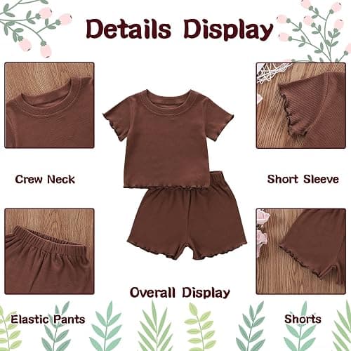 Dimoybabe Toddler Baby Girl Summer Clothes Ribbed Knit Cotton Cute Summer Outfits Short Sleeves 2 Pieces Shorts Set 12M - 5T thumbnail 4