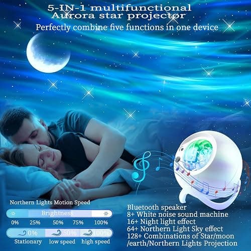 Aurora Northern Lights Projector: 60+ Light Effects White Noise Stars Sky Moon Lights for Bedroom Bluetooth Remote Timer Multi Colors, Mood Lighting Room & Classroom Decor thumbnail 5