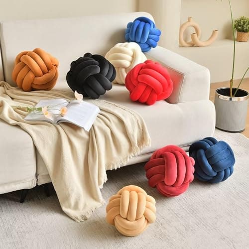 LUSJNGE Decorative Throw Knot Pillow Ball for Home Chair Sofa Aesthetic Round Velvet Knotted Pillow Cushion (Black, 8 inches) thumbnail 3