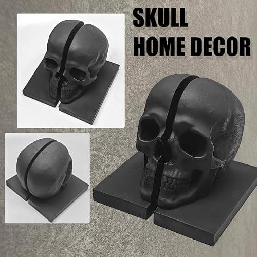 LuckyVin Black Skull Head Skeleton Decorative Statue Unique Design Split Resin Sculpture Home Decoration Gothic Art Piece Halloween Decor (Black) thumbnail 6
