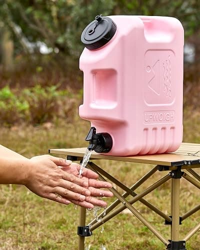 UPWOIGH 5 Gallon Water Jug with Rechargeable Touch Pump | Coral Pink, Screw-Lock Leakproof Design, Nature-Inspired Carving, Type-C Rechargeable, Camping Hiking Use thumbnail 2