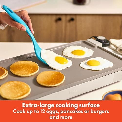 bella 10" x 20" Electric Griddle with EverGood™ Ceramic Nonstick Coating, Removable Temperature Probe, Dishwasher-Safe Drip Tray & Cool Touch Handles, Cook up to 10 Eggs, 1500 Watt, Oatmilk thumbnail 3