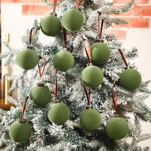 Liliful 15 Pcs Velvet Christmas Balls Bulk Flocked Christmas Tree Ball Ornaments Plastic Xmas Decorative Hanging Ornaments(Green,3.15 Inch) thumbnail 6