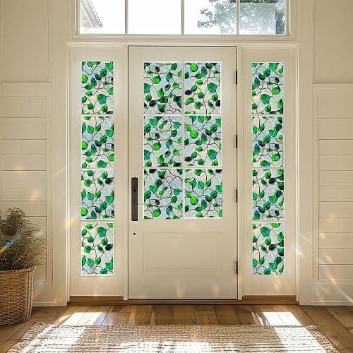 SOMWISE Window Privacy Film Stained Glass Decorative Static Cling Window Tint Sticker for Home Room Bathroom Glass Door Car Decor Rainbow Vinyl Renter Friendly one Way,17.5 * 78.5,Blue&Green Vine thumbnail 4